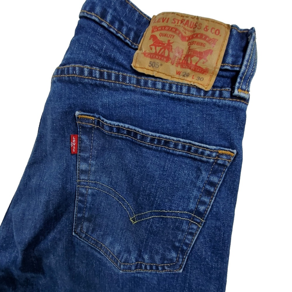 Levi's 505 Regular Fit Jeans Mens‎ 29x30 Blue Medium Wash Straight Leg - Picture 3 of 10